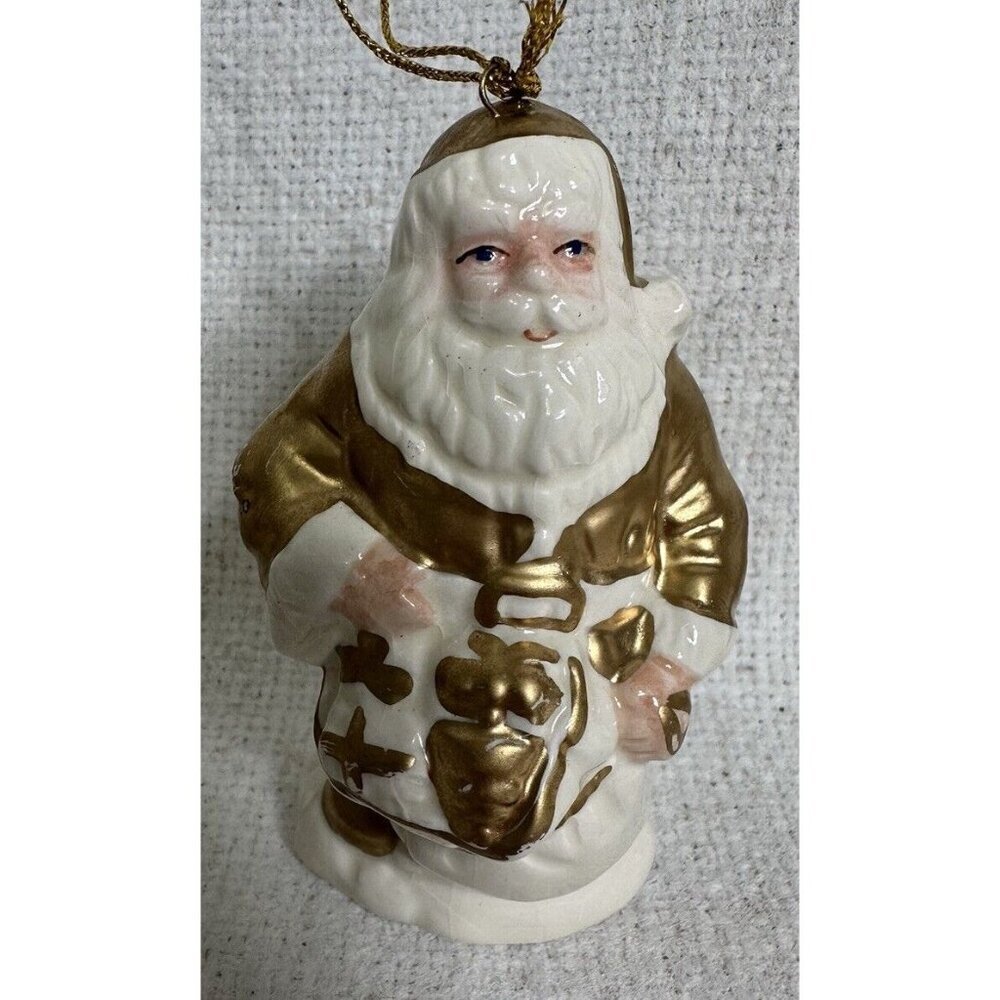 Set Of 4 White & Golden Santa Claus Ceramic Ornaments 4” Tall - Picture 5 of 6